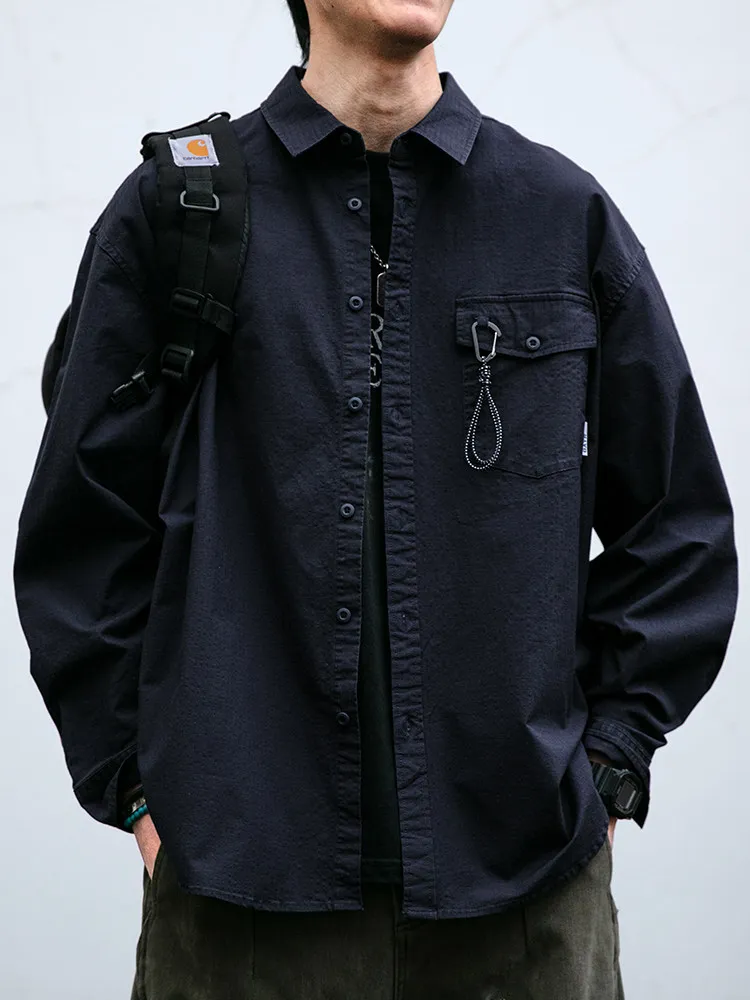 Mens High Quality Vintage Work Shirt Loose Fit Pure Cotton Long Sleeve Casual Trendy Olive Green Coat Male Streetwear Utility
