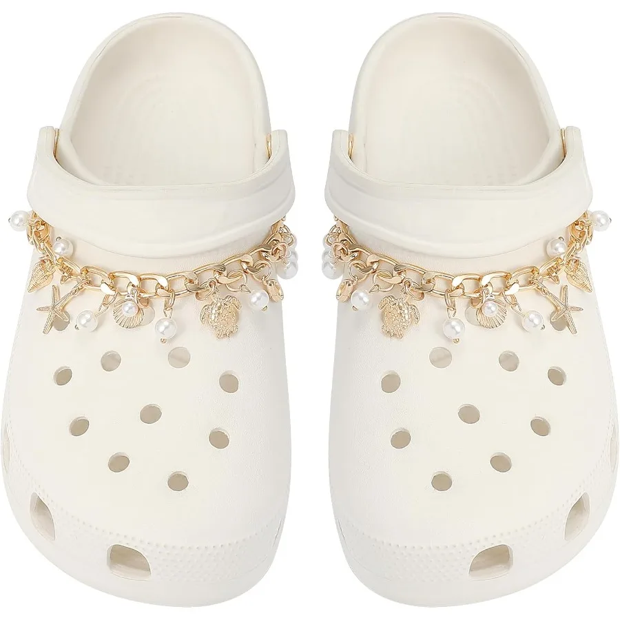 

2 шт. блестящие океанские цепочки для обуви для девочек, летние Sls, золотые черепахи, ракушки, подвески для обуви для сабо, украшения обуви, подвески для вечеринки, Favo