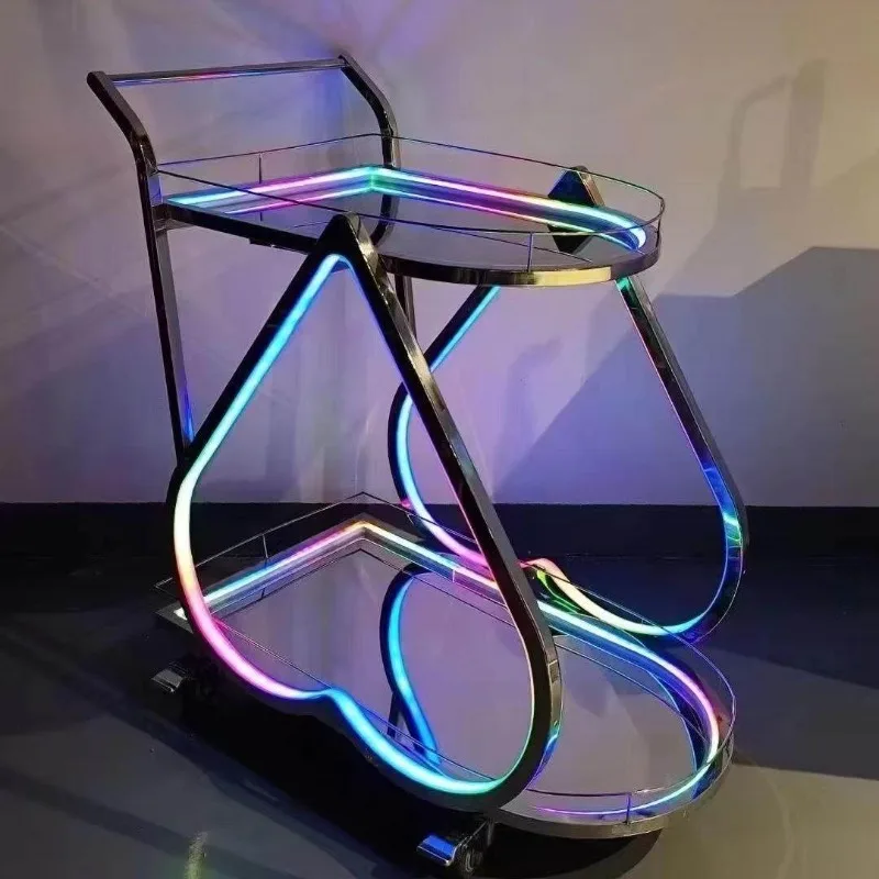 

Bar KTV luminous trolley removable stainless steel wine trolley double layer three layer cake cart food delivery cart