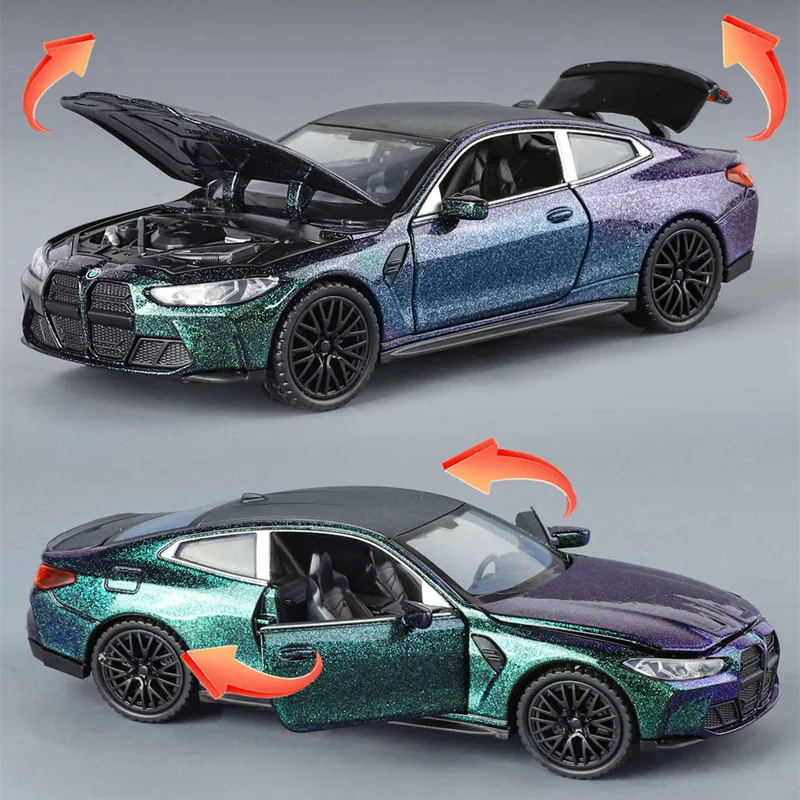 1:32 M4 G82 쿠페 합금 스포츠카 모델 다이캐스트 금속 자동차 모형 시뮬레이션 사운드 및 라이트 컬렉션 어린이 장난감 선물