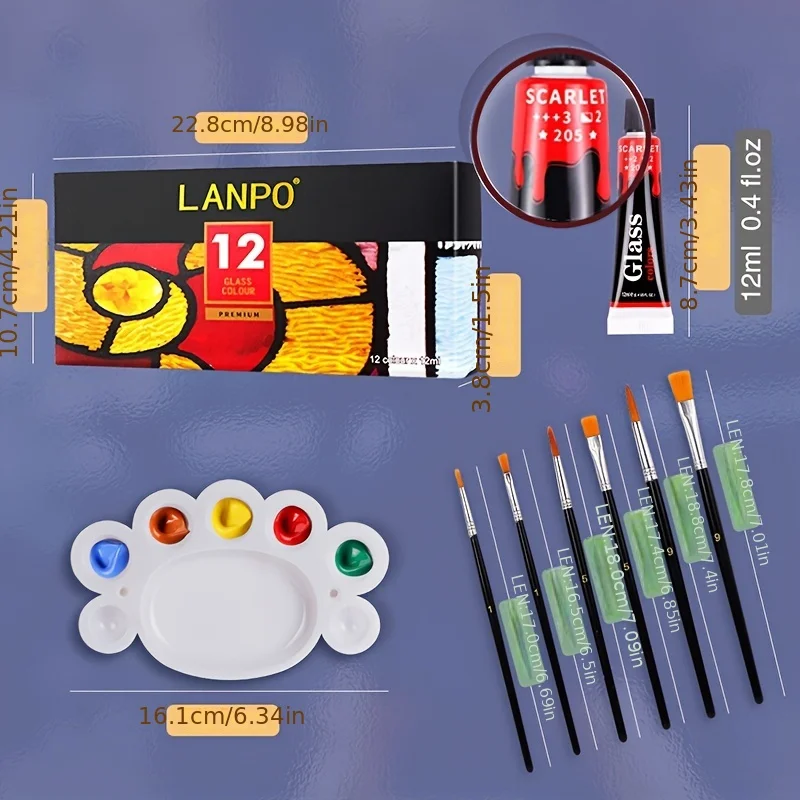 Pittura per vetro da 12 colori da 0,41 once, pittura decorativa creativa per vetro fai da te dipinta a mano, può essere utilizzata per prodotti in vetro