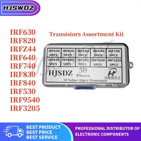 50PCS 10 Values IRF630 IRF820 IRFZ44 IRF640 IRF740 IRF830 IRF840 IRF530 IRF9540 IRF3205 Transistors Assortment Kit Brand New