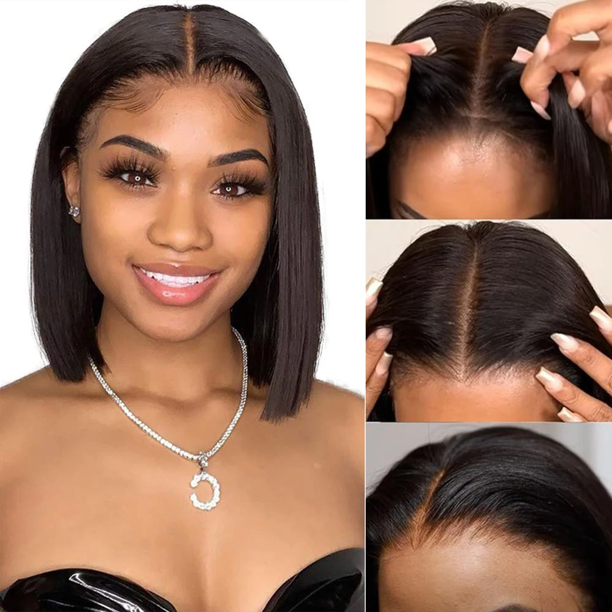 Wear And Go Bob Wigs For Women Glueless Human Hair 180 Density Straight Wig Ready To Go Natural Color Wigs Pre Cut Lace 10 inch