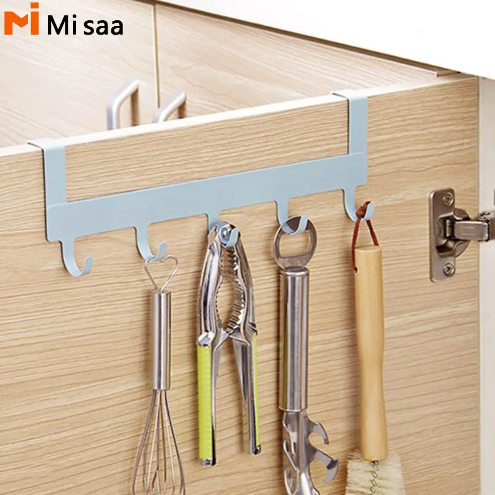 Coat Hat Towel Hanger Avoid Scratching Clothes Punch-free 5 Hooks Practical For Home Bathroom Kitchen Over The Door 5 Hooks