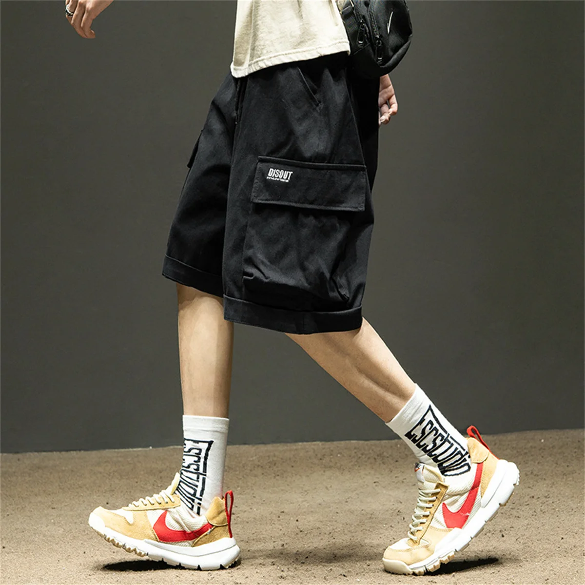 Shorts Cargo Hip Hop Pretos Masculinos para Verão, Calças Soltas de Rua, Streetwear, Shorts Casuais Brancos Kahaki para Meninos e Meninas
