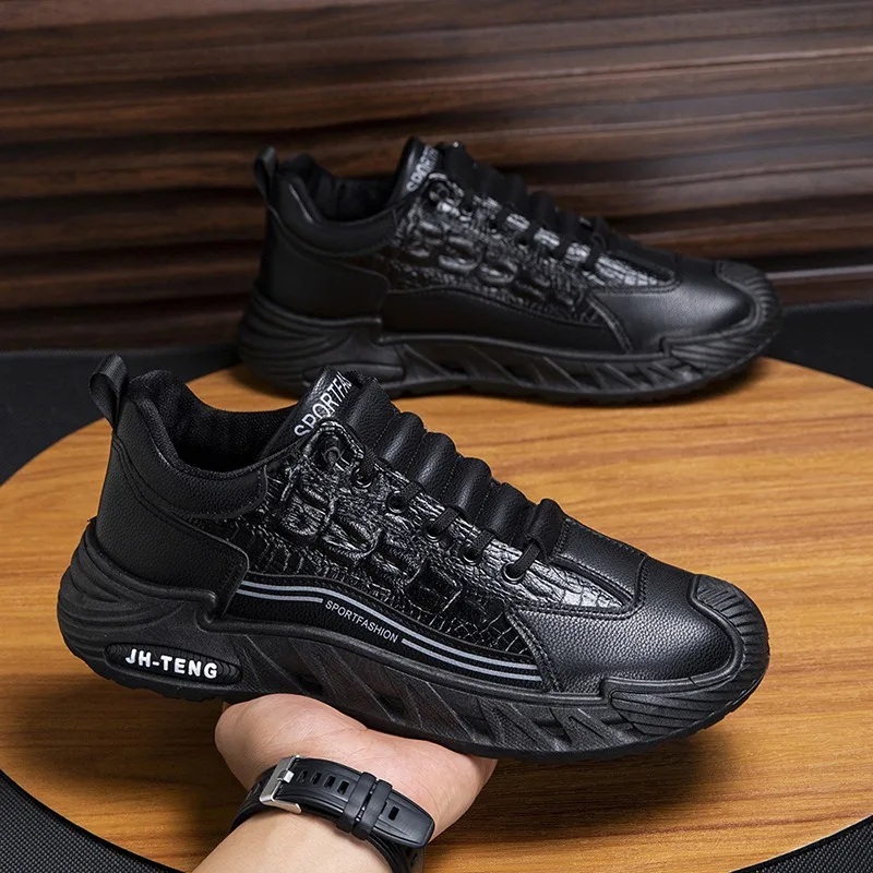 Autumn Winter Men Crocodile Leather Casual Shoes Male Walking Shoes Classic British Man Tooling Shoe Outdroo Warm Sneakers 39-48