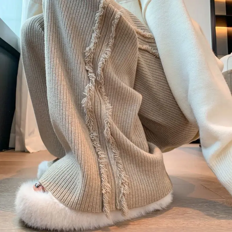 

Smvp 2024Autumn Winter Casual Loose Ankle Length Trousers Lady Korean Raw Edge Drawstring Elastic Waist Slim Wide Leg Pant Women