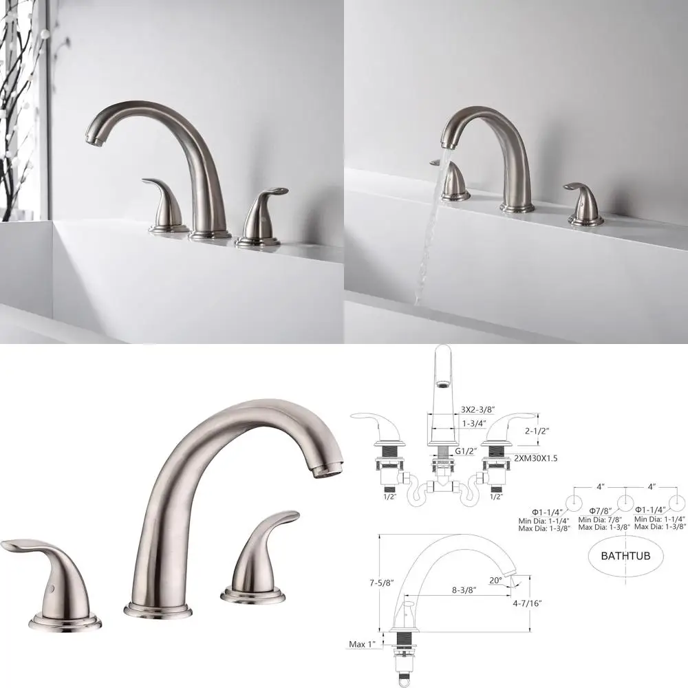 

Brushed Nickel 3-Hole 2-Handle Tub Faucet with Valve Included