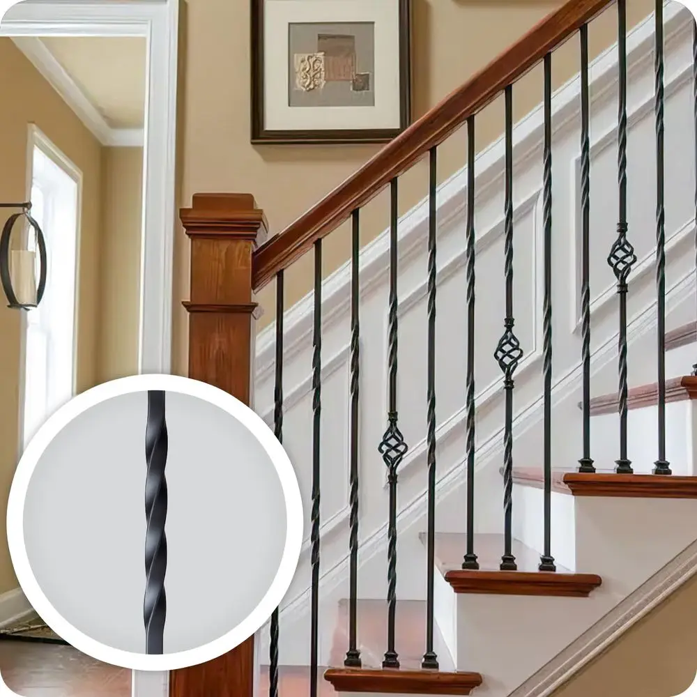 44-Inch Double Twist Metal Deck Balusters - 12 Pack Wrought Iron Railing Supports