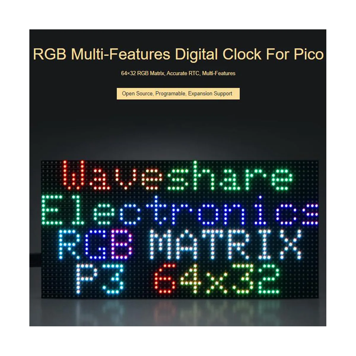 Imagem -02 - Waveshare-relógio Digital para Raspberry pi Pico Tela Matriz de Pontos Rgb Full Color Multi Features Rgb-matrix-p364x32