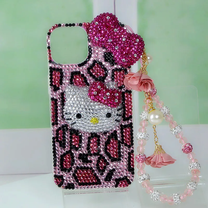 

Чехол для iPhone 16/15/14 Pro Max Sanrio Anime Y2K со стразами Hello Kitty Kawaii для девочек, роскошный подарок на праздник