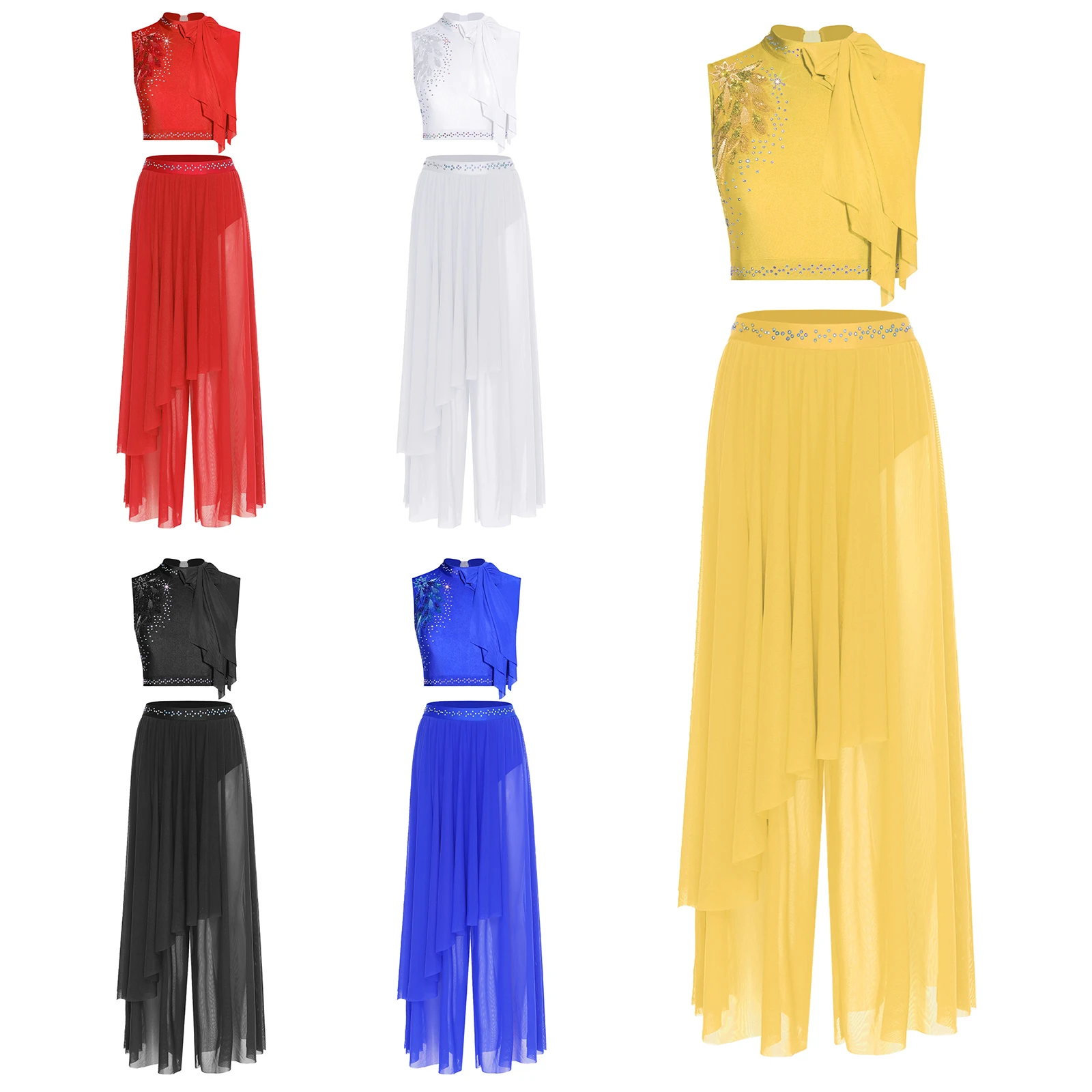 الرقص الغنائي المهنية دعوى للنساء 2 قطعة مجموعة الترتر التطريز القوس المحاصيل الأعلى + ملخصات السراويل الحديثة ممارسة الرقص الملابس