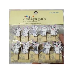10 pcs/lot Kawaii Black and White Cat  Wooden Clip Photo paper Clothespin Craft Clips Party Decoration Clip with Hemp Rope