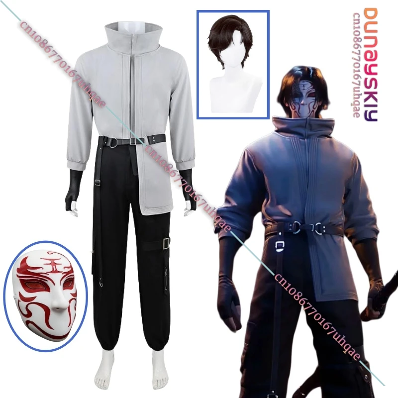 

Anime Slay The Gods Wang Mian Cosplay Costume Wig Outerwear Full Set Uniform 20cm Wig Mask For Party Costume Customized