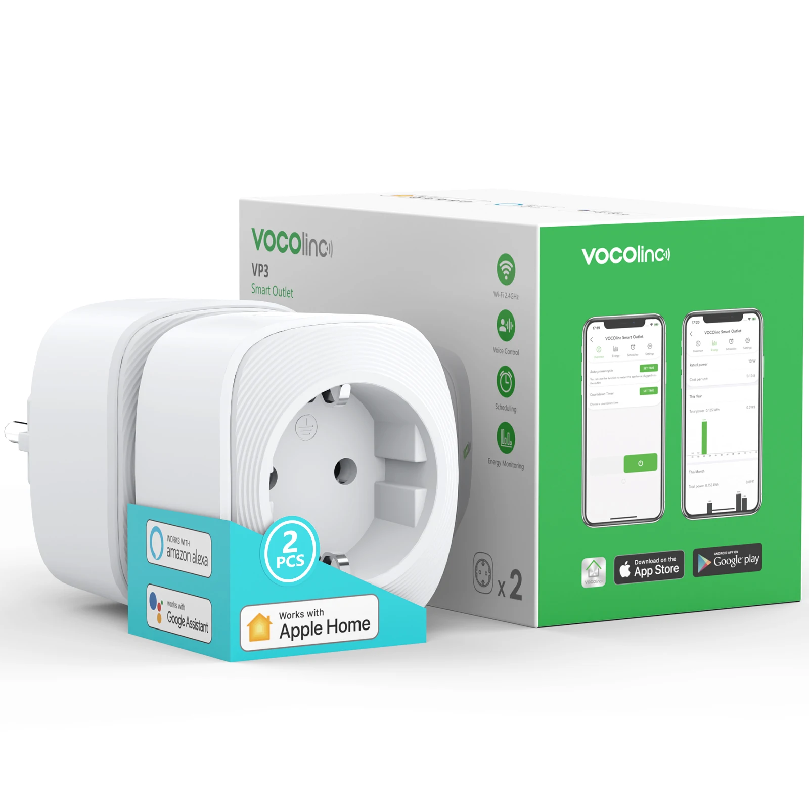 VOCOlinc Smart Plug WiFi Socket EU 10A With Power Monitor Timing Function Voice Control Work With Apple HomeKit Alexa GoogleHome