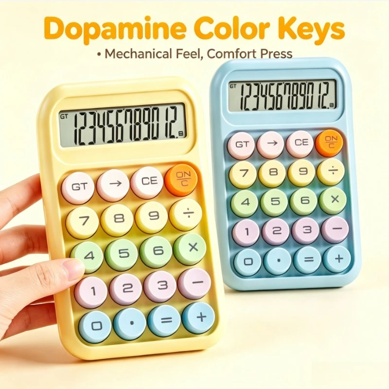 Cute Colorful Simulated Mechanical‑Keyboard‑Like Calculator 12‑Digit Large Display Desktop for Office School Student Girls Gift