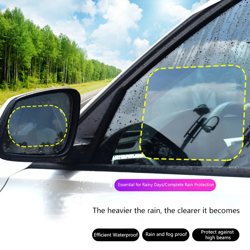

4Pcs Clear Nano Coating, Anti Glare Car Side Window Films; Rainproof Mirror Protective Decals
