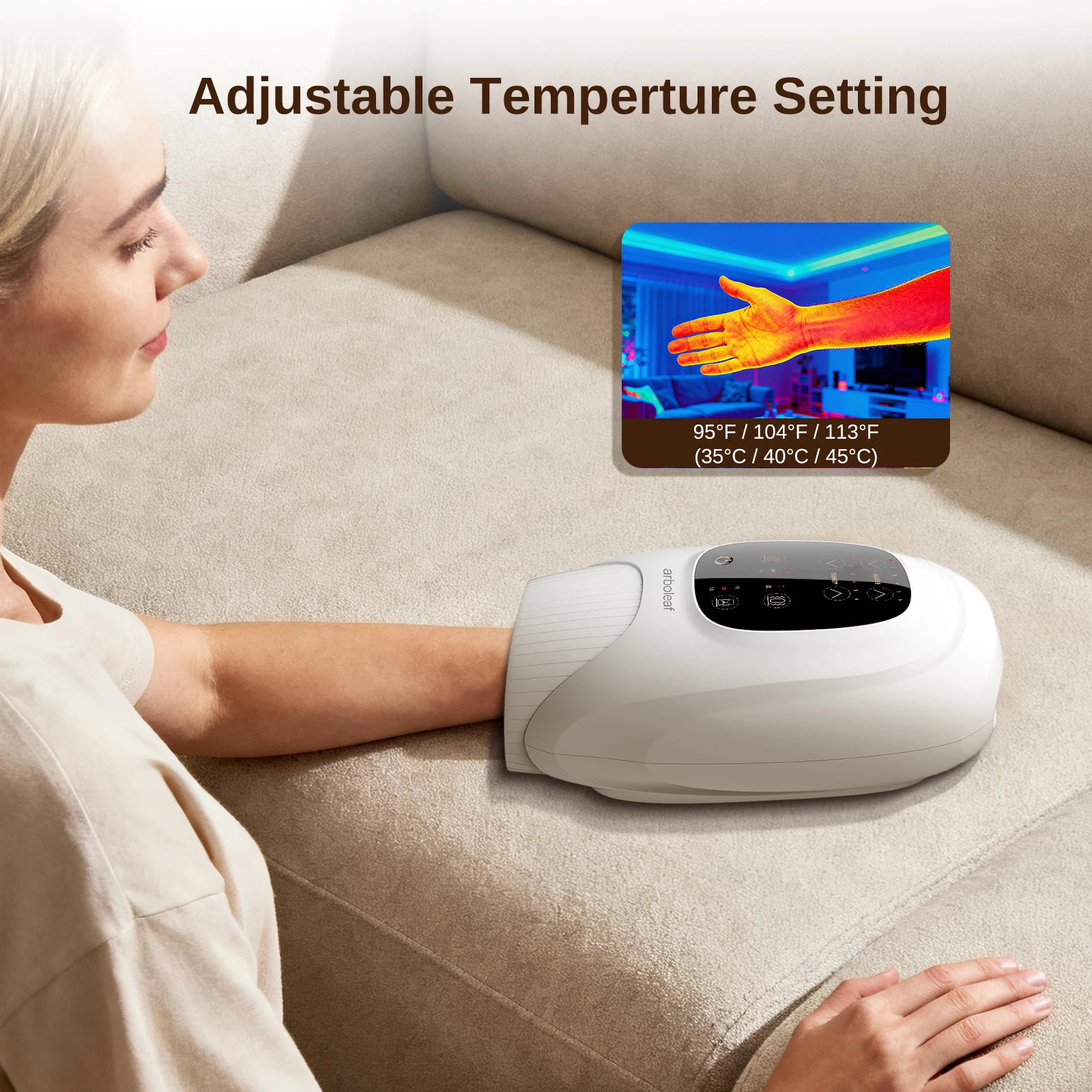 Arboleaf Cordless Hand Massager with Heat & Air Compression, 6 Massage Modes, 3 Heat Levels, Rechargeable Hand Wrist Finger Palm Massager