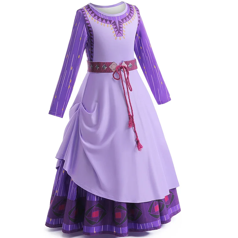 Girls Movie Character Dress Cosplay Halloween Children Adult Purple Long-sleeved Dress Parent-child Carnival Party Clothing Set