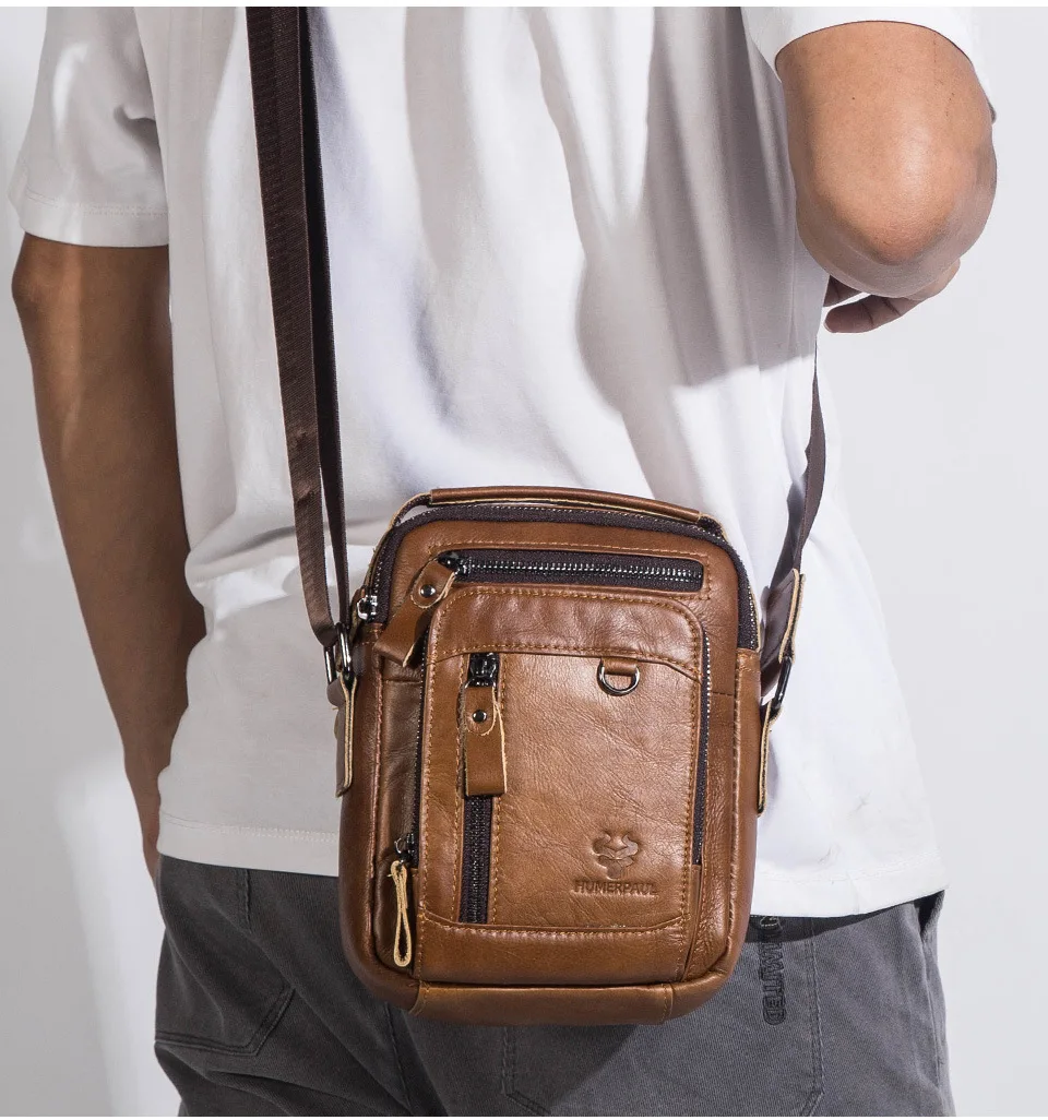 Men's multi-pocket large-capacity handbag, shoulder bag, tablet computer storage, hand-held crossbody travel bag