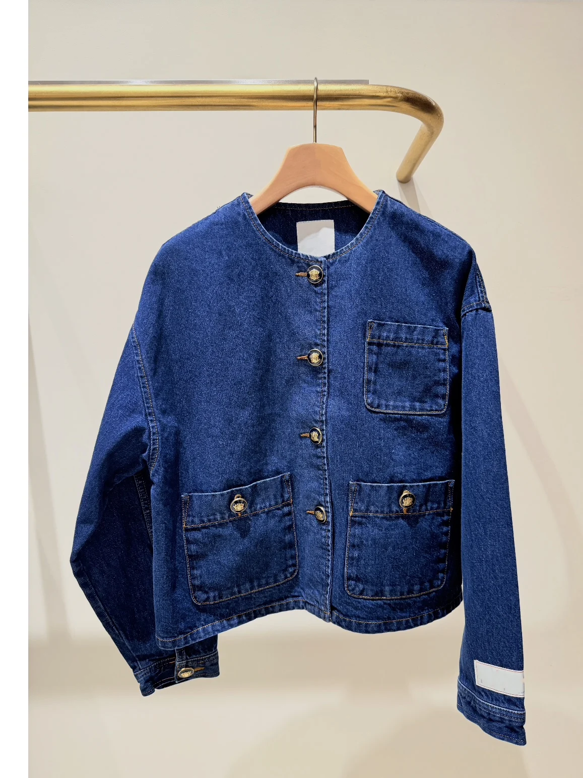 

Heidd Neutral Sle Loose Fit round Ne Denim Jaet with Large kets Spring 2026 Women's Casual Faion Cotton Coat