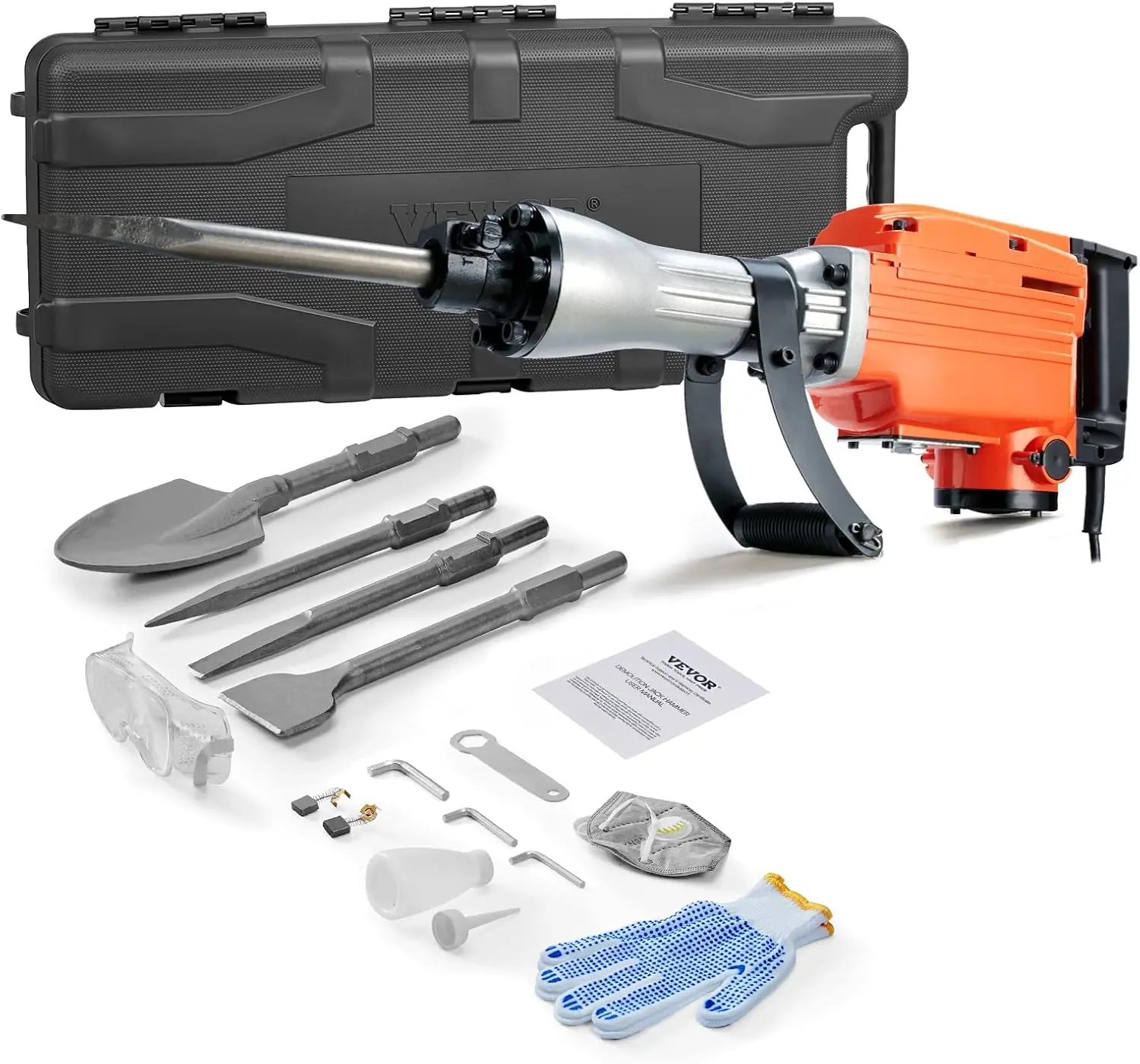 

Demolition Jack Hammer, MAX 2200W Electric Jackhammer Heavy Duty, 1400 BPM Concrete Breaker with 4 Chisels, Case, Gloves