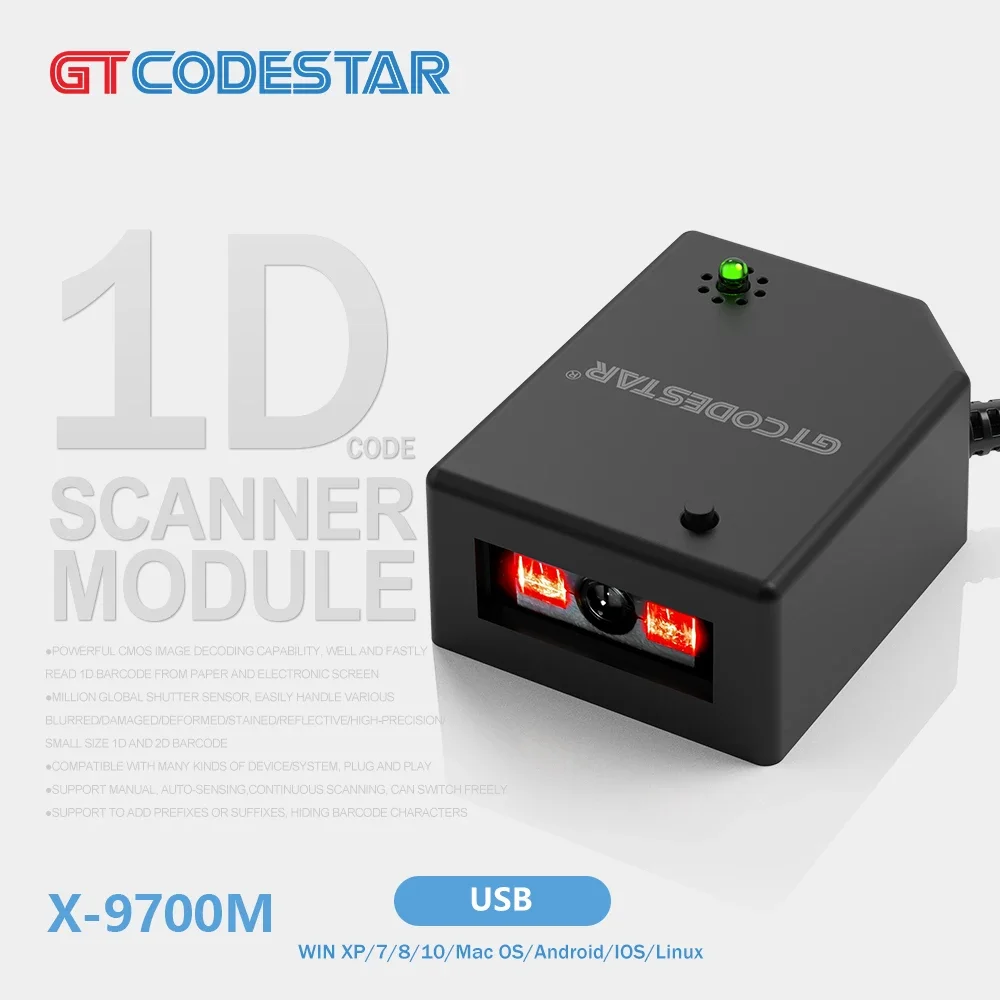 GTCODESTAR GT-9700M OEM USB встроенный модуль сканера штрих-кодов с фиксированным креплением, 1D CCD считыватель штрих-кодов, сканер QR-кодов, терминал.