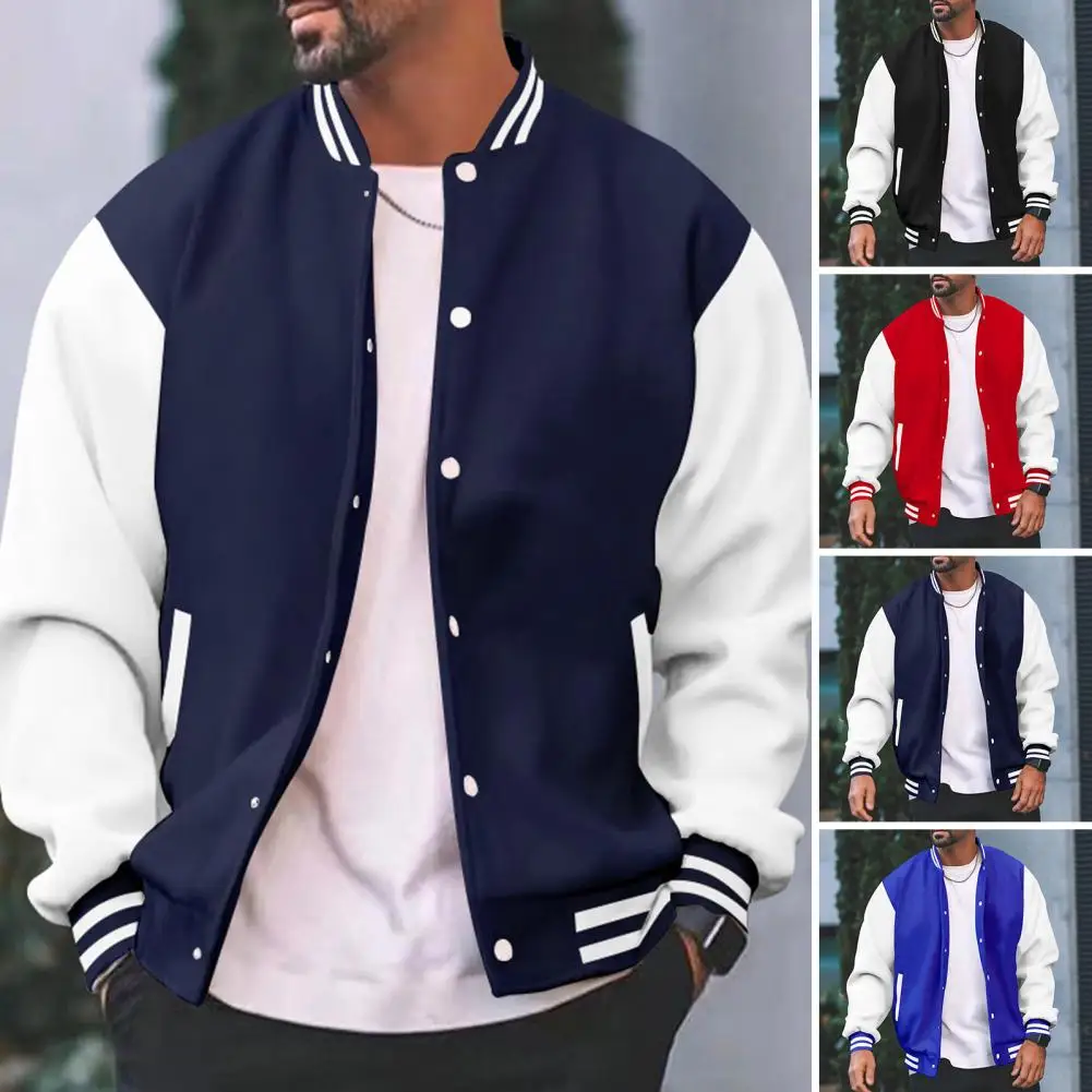 Fashion Slim Fit Baseball Men's Coat Personalized Casual Sports Male Jacket New Stand Up Collar Striped Cardigan Outwear 2024