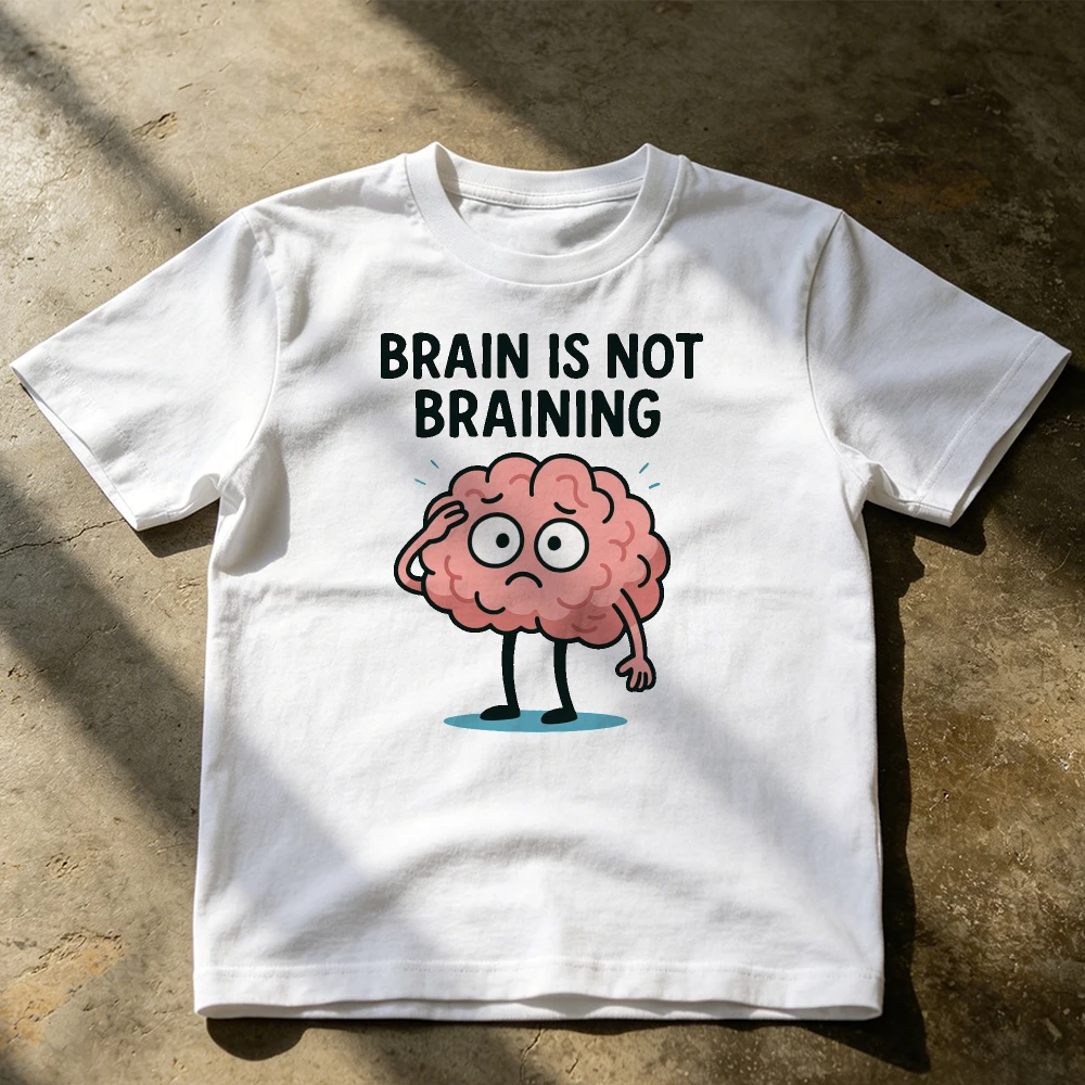 Confused Brain Not Braining Sad Cartoon Graphic T Shirt Men Mental Blank Meme Humor Tee Summer Casual Sportswear Top