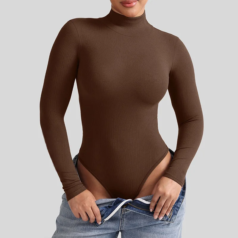 

GUUDIA Корректирующее белье с высоким воротником-стойкой, боди в рубчик, топы, топы с длинными рукавами, боди, комбинезон, бесшовные базовые трико на выход