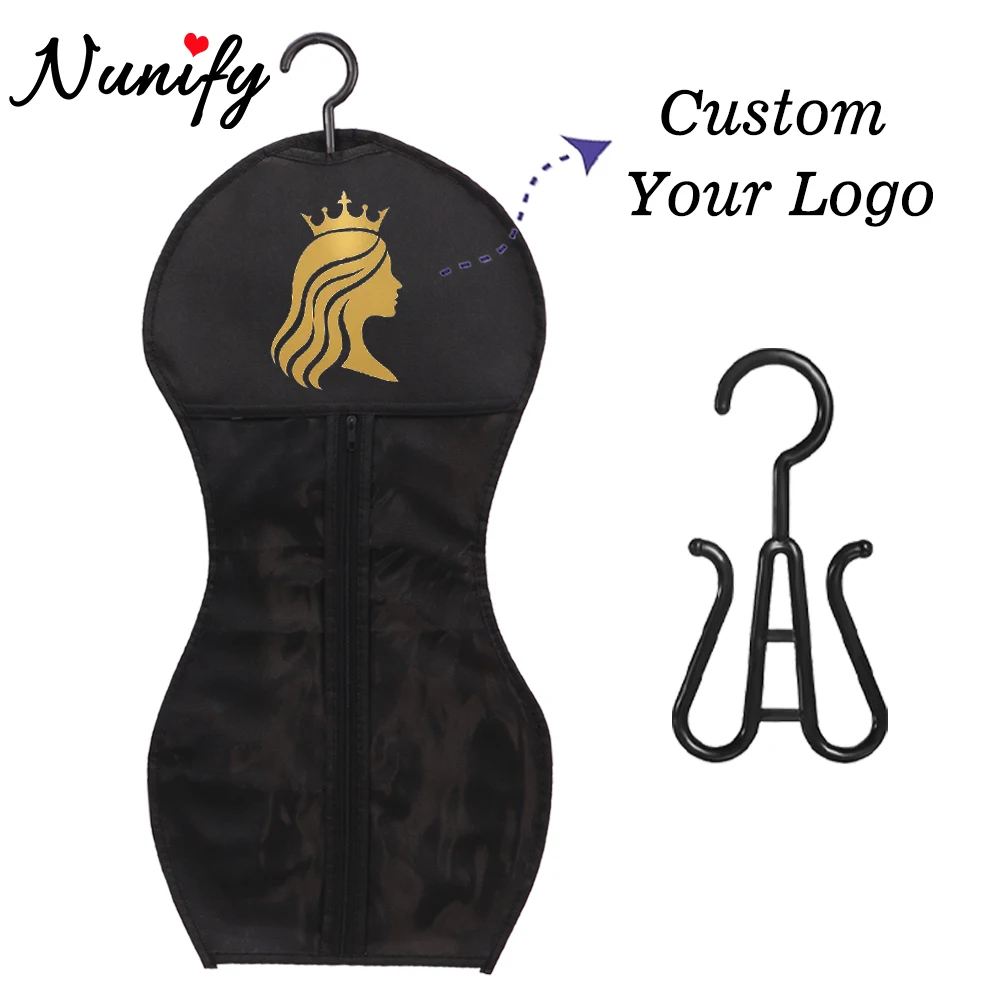 

Nunify Personalized Wig Storage Bag with Plastic Hanger Customize Logo Transparent Window Dust-Proof Organizer Home & Travel Use