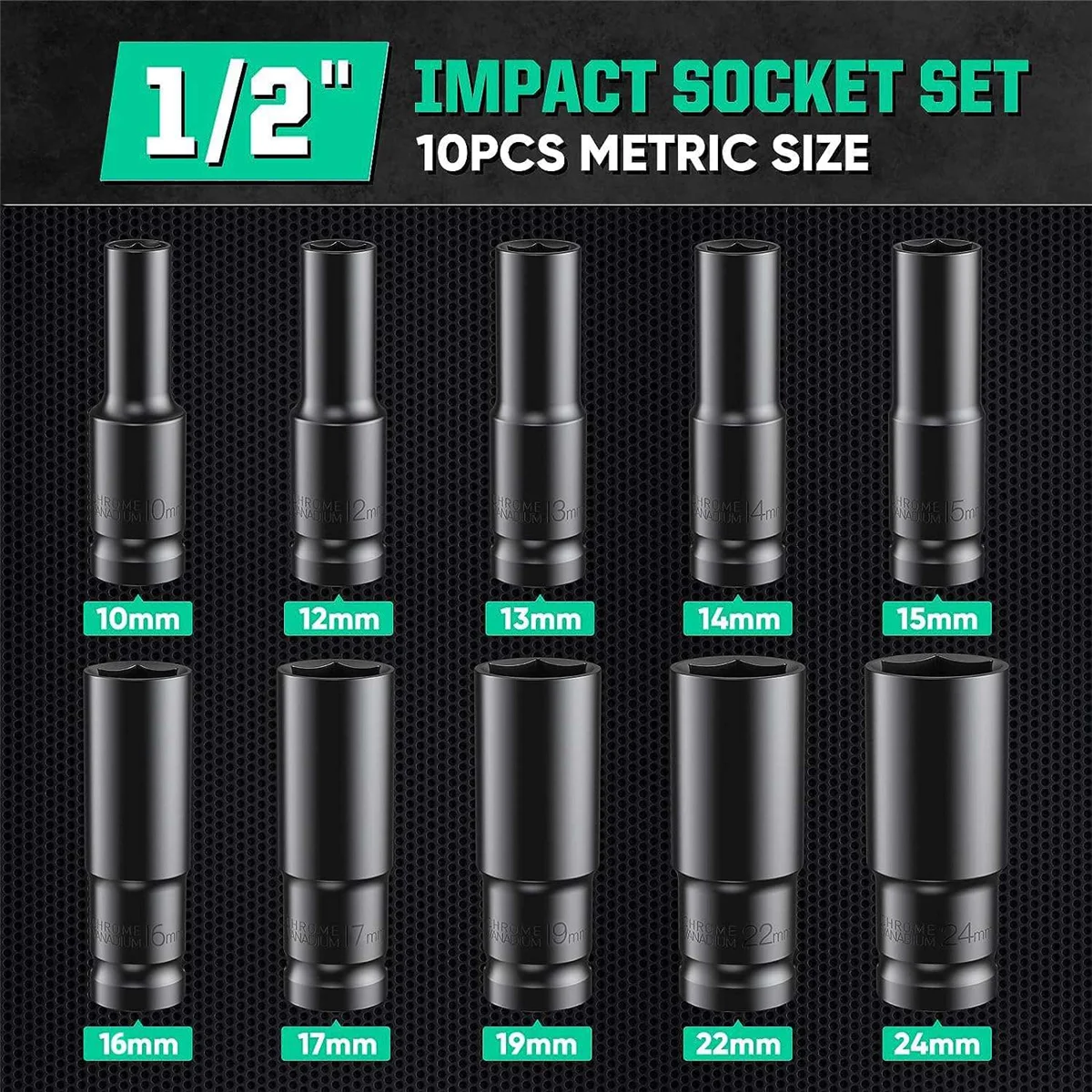 Deep Impact Socket Set,11 Stück 1/2in Socket Sets 10-24mm mit Treiber buchsen verlängerung und Aufbewahrung sbox für Automobile