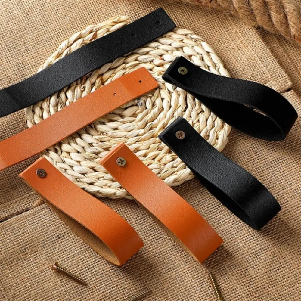 

2PCS PU Leather Towel Rod Holders Leather Strap With Screws Wall Mounted Hook Wall Mounted Brown/Black Curtain Rod Holder