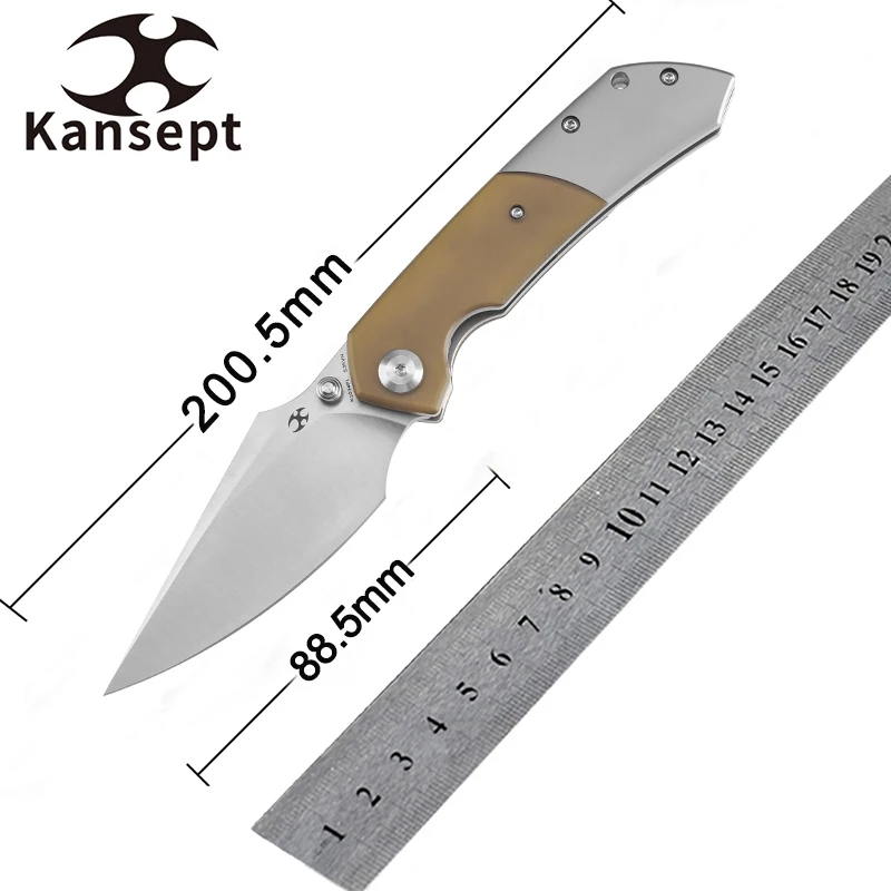 

Kansept Fenrir K1034P1 Folding Knife 3.48'' Satin CPM S35VN & Plain Titanium + Amber PEI/Ultem Handle Thumb Stud Pocket Knife