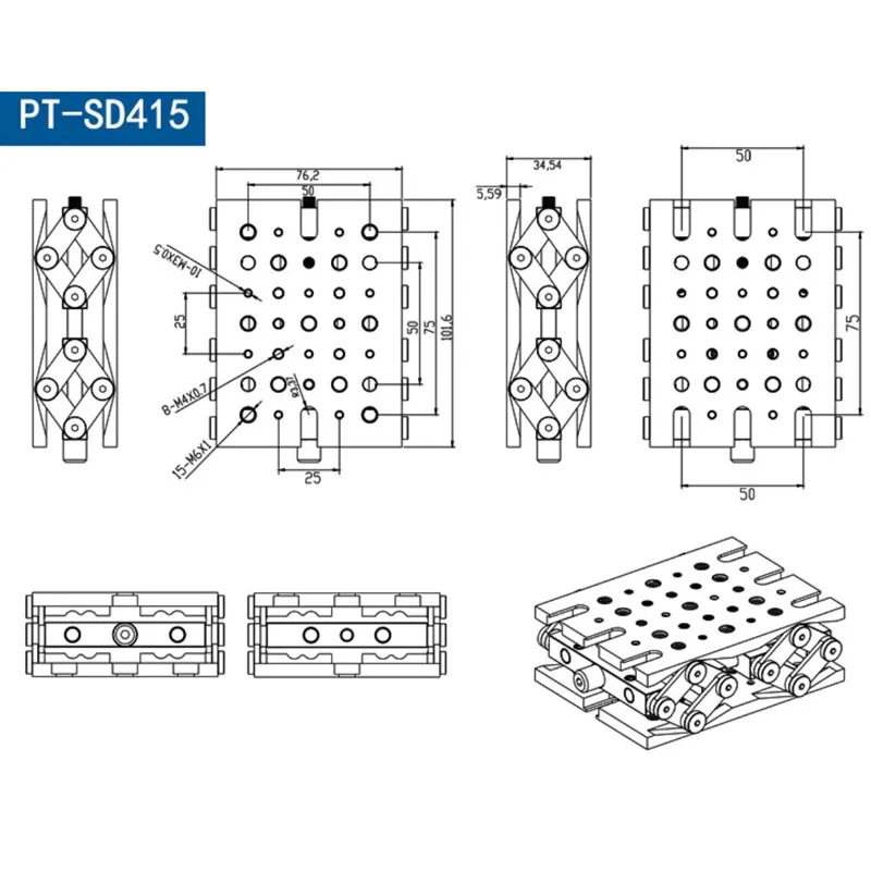 Precision Z-axis manual lift platform 25mm travel 25kg load laboratory fine-tuning stage PT-SD415