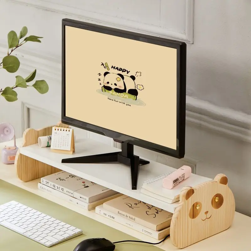 Computer-Monitorständer-Riser, einfacher und niedlicher Mädchenschlafsaal, niedlicher Bär, Desktop-Monitorhalter, Bücherregal aus Holz