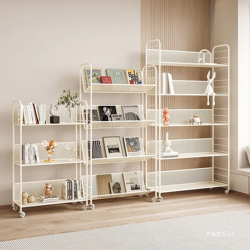 

AOLIVIYA Small Apartment Living Room Iron Art Thickened Movable Bookshelf Floor Storage Rack with Wheels Multi-layer Children's