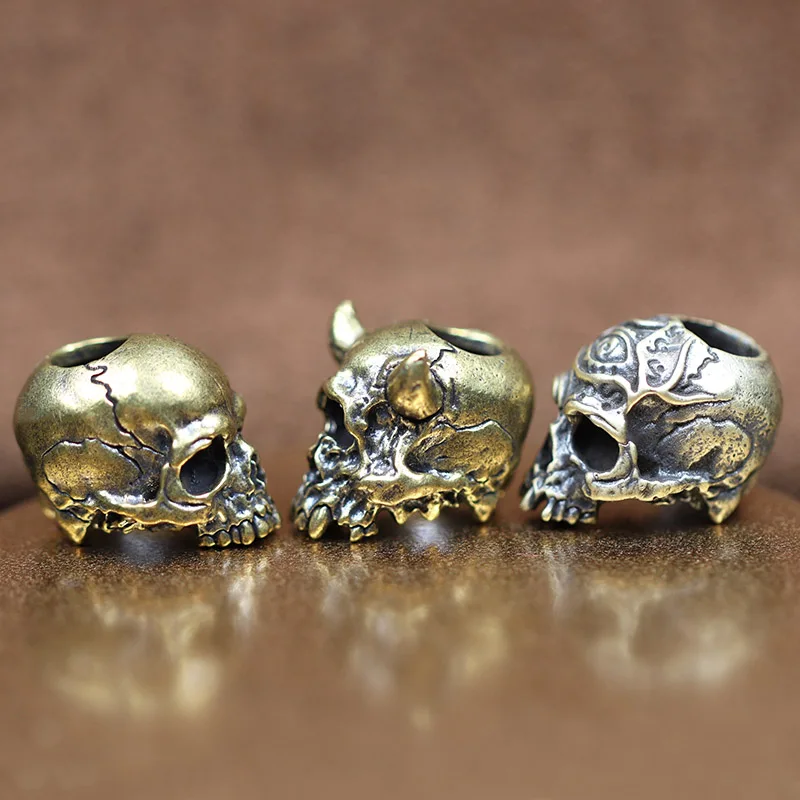 Perle de couteau en laiton tête de mort, 3 styles, punk, rétro, bricolage, paracorde, bracelet, accessoires, outil EDC extérieur, parapluie, UL,