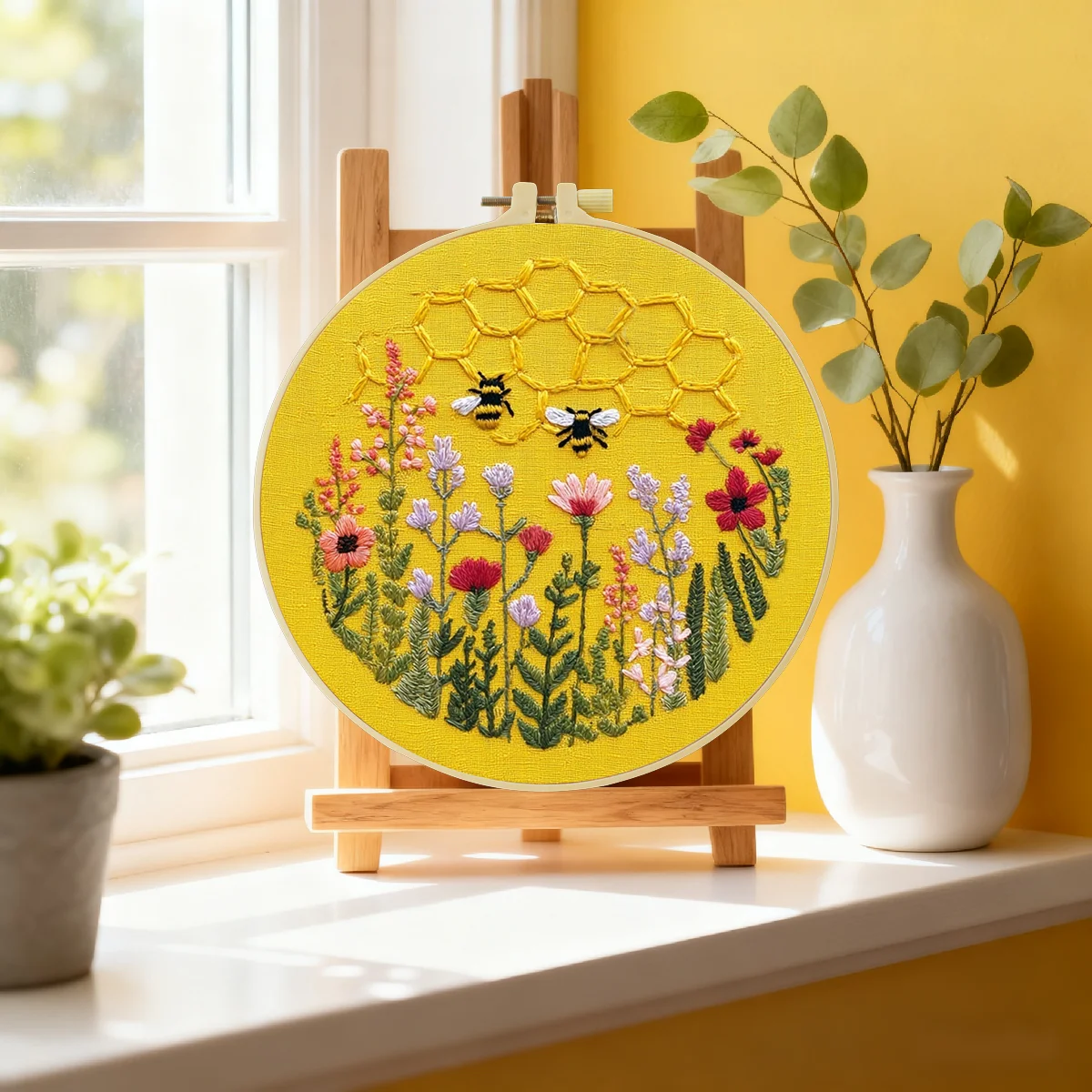1 Stück 20X20CM/15X15CM 7,87/6,3 Zoll Bienen-Stickerei-Starter-Kit DIY-Kit DIY-Stickerei-Set Handarbeiten Nähkunst Heimdekoration – Detail 1