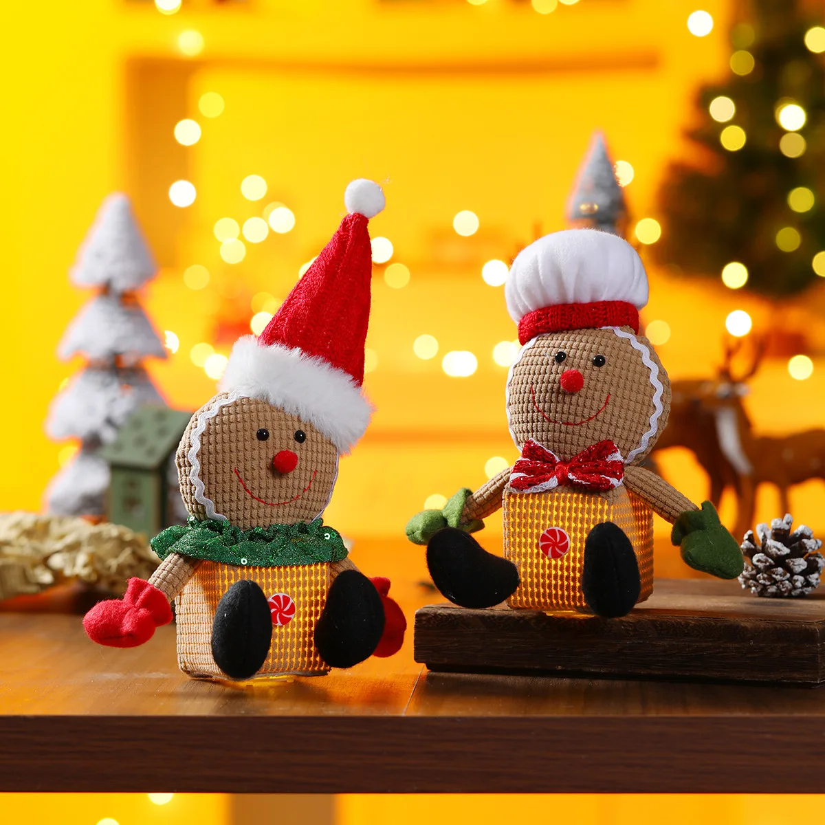 Creative Christmas Glowing Gingerbread Man Display Cartoon Plush Fabric Gingerbread Man Window Home Display Christmas Decoration