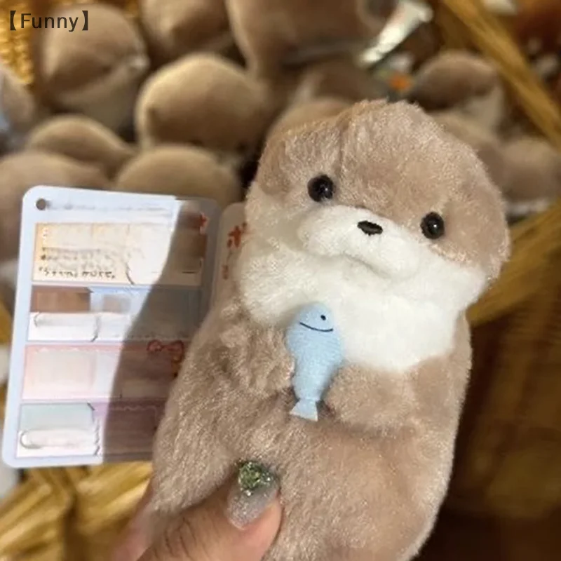 1 Pc Cartoon Cute Otter Holding Fish / Cat And Dog Plush Keychain Creative Kawaii Key Ring Backpack Hanging Decoration