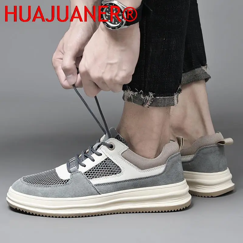 Men Casual Shoes Lace Up Breathable Comfortable Sneakers Genuine Leather Male Spring Autumn Flats Trainers Outdoor Mens Shoes