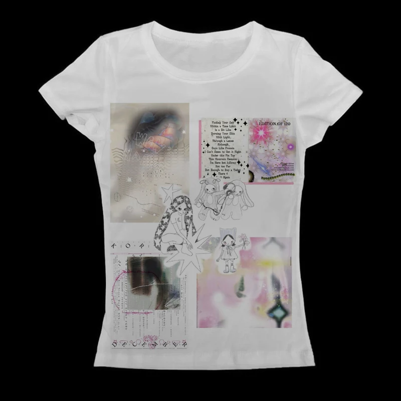 Y2K Women White Long Sleeve T Shirt Anime Girl White Tiger Print Slim Fit Crew Neck Casual Alt Top