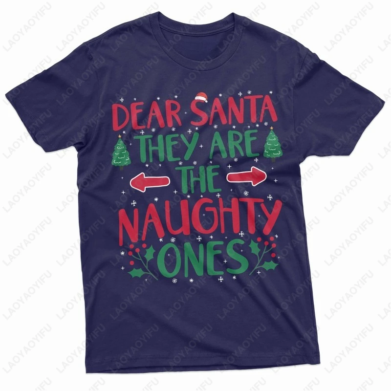 Mens Funny Christmas Santa List T-shirt They Are Naughty Ones Humorous Casual Tees High Quality Cotton Short-sleeve Shirt Tops