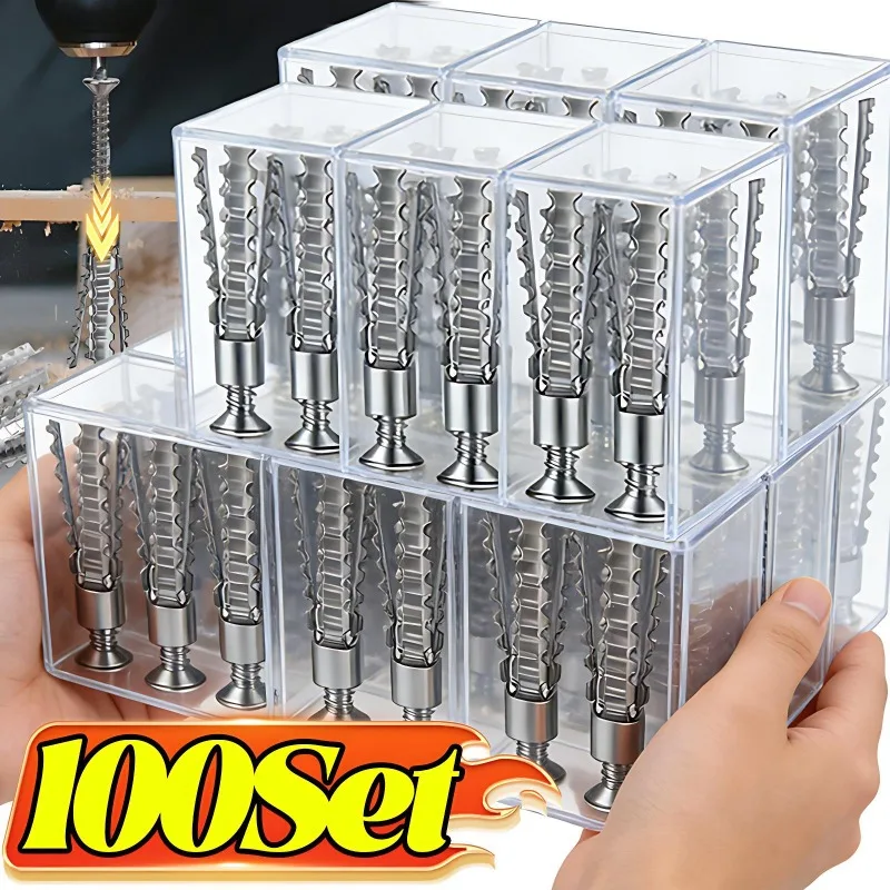 

10/100x Wall Anchor with Screws Serrated Steel Self Tapping Metal Expansion Tube Pipe Concrete Wall Anchors Fastener Bolt Kits