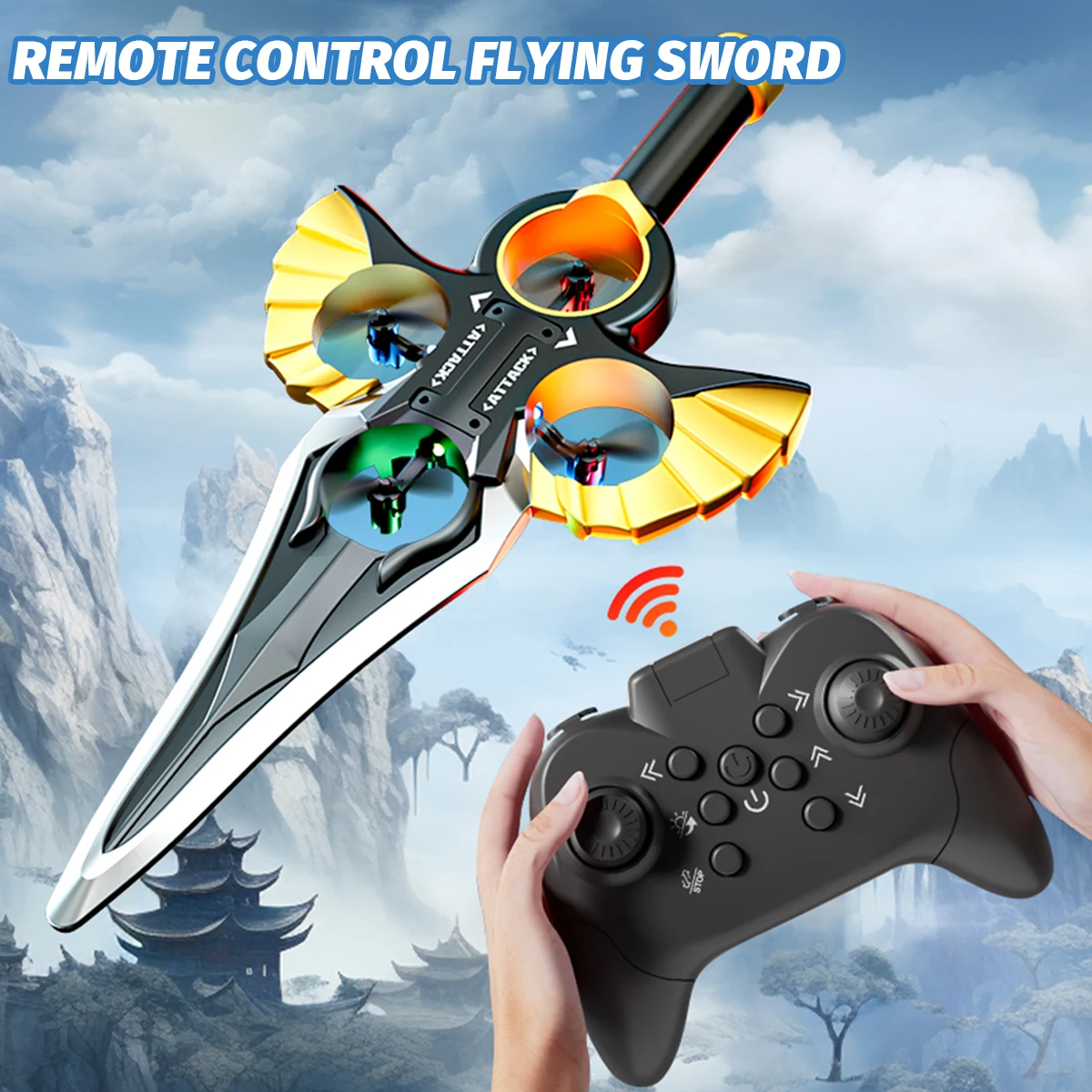 

Remote Control Flying Sword Aircraft Quadcopter Multif Foam Drone with Cool Lighting 360° Stunt Spin for Kids Toy Darts Gift