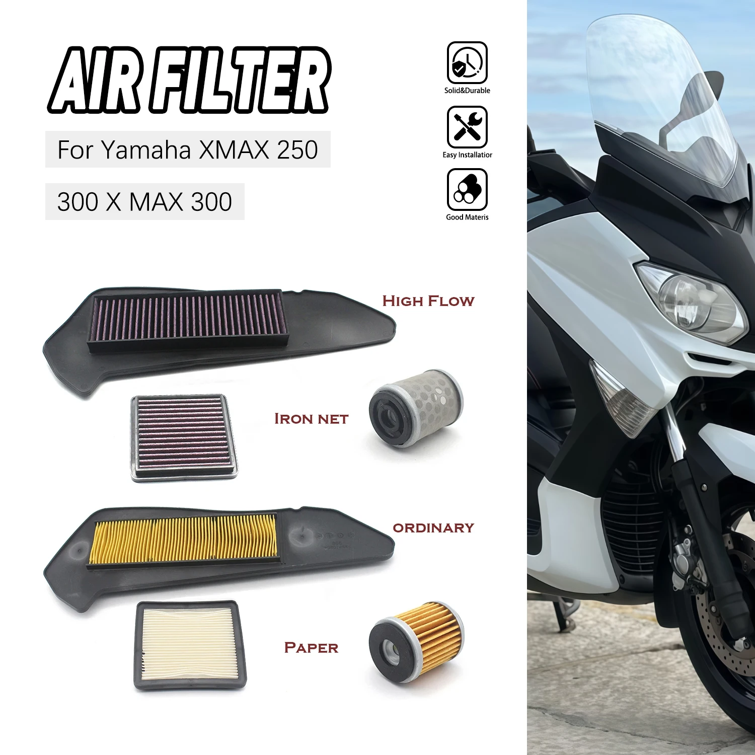 

Pokhaomin Motorcycle Air Intake Cleaner Engine Protect Air Cleaner Filter For Yamaha XMAX 250 300 X MAX 300