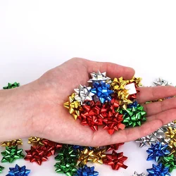 10pcs/2.5cm Mini Colorful 3D Star Flower Decorations DIY Self-adhesive Ribbon Bows Paper Gift Wrapping for Christmas Wedding