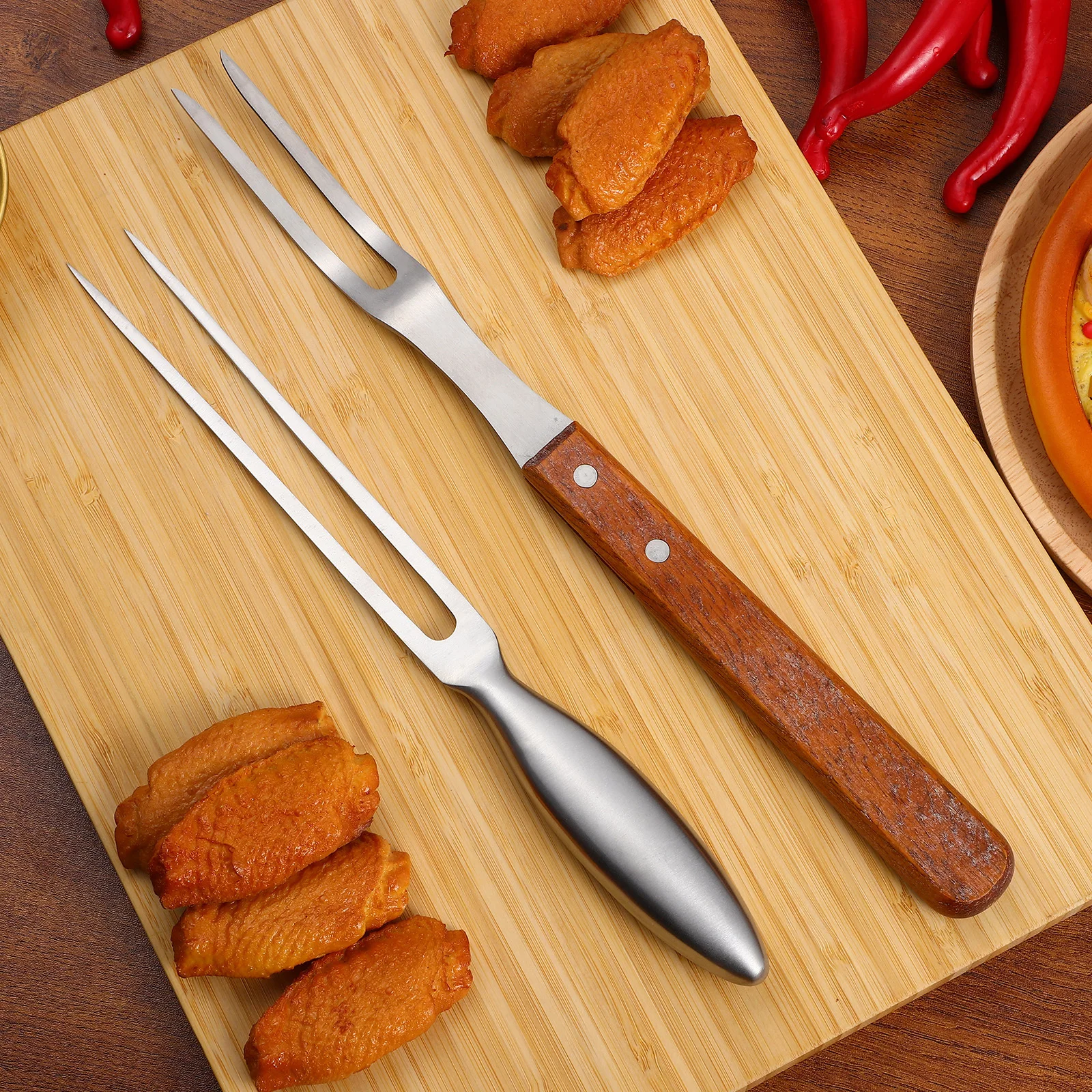 

2Pcs Stainless Steel Bbq Fork Comfortable Grip Wood Handle for Barbecue Grilling Roasting Barbecue Fork Roasting Stick