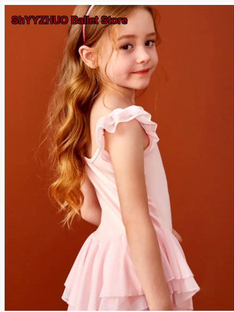 children's-girls-dance-dress-summer-short-sleeves-chinese-dance-body-suit-skirt-kids